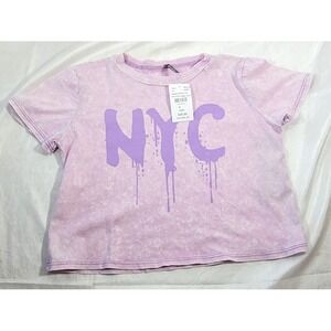 Revelation Women's Crop T-Shirt Mineral Wash Drippy NYC Tee - Purple - Small